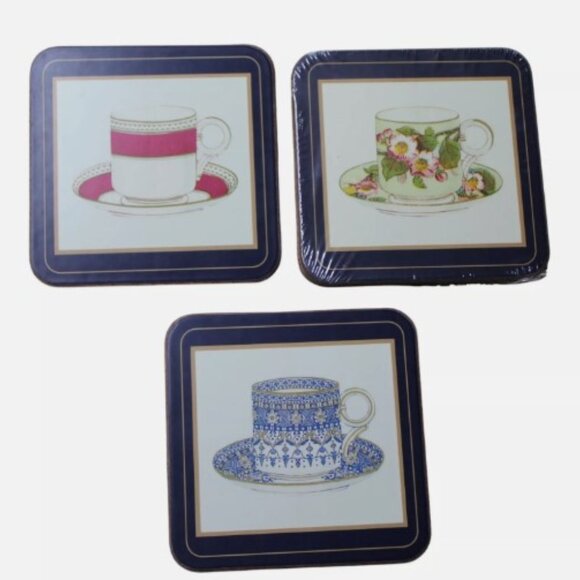 NIB Pimpernel Winterthur Cups & Saucer Cork Coasters Set of 4 New In Box - Picture 2 of 4
